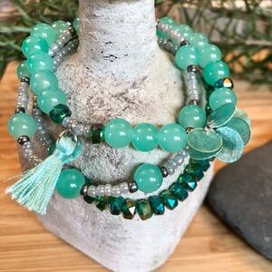 3 Piece Aqua and Teal Stretch Bracelets